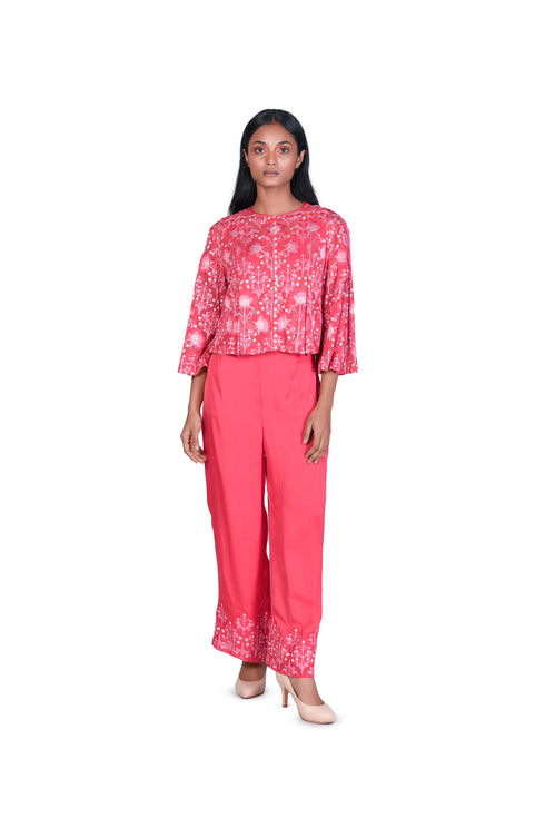 Coral Zahra EMB Crop Top with Pants